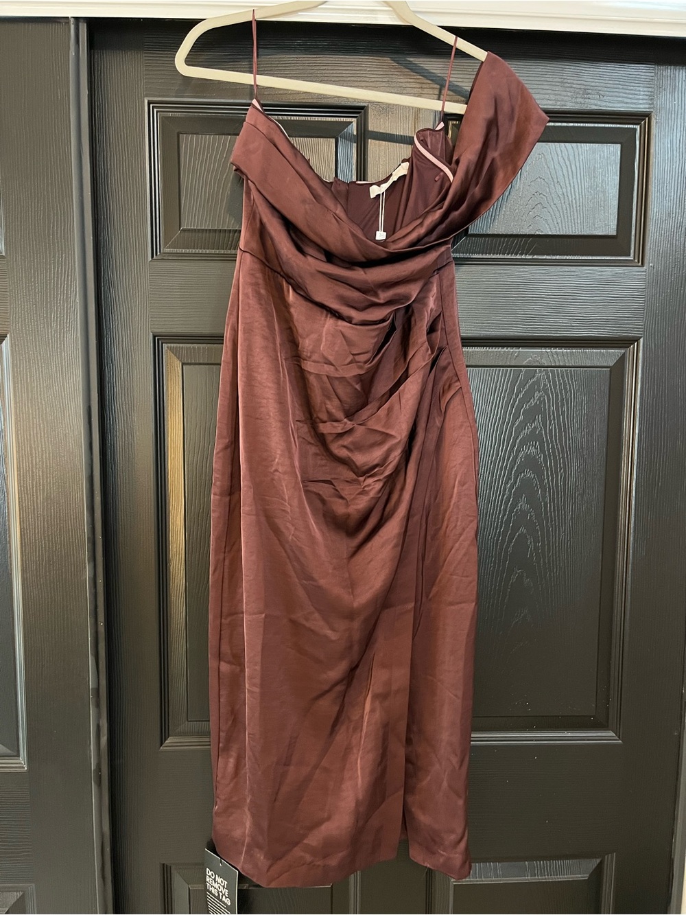 Astr One-Shoulder Satin Dress in Burgundy